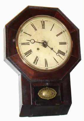 C.1864, Atkins Clock Co., "Drop Octagon, XX", ripple molded wall clock, 8-day time and strike. — Antique Clocks Price Guide