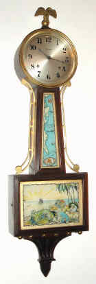 C.1934, E. Ingraham and Co., "Treasure", 8-day time and strike (ding-dong) banjo wall clock, commonly called the 'Treasure Island'. — Antique Clocks Price Guide