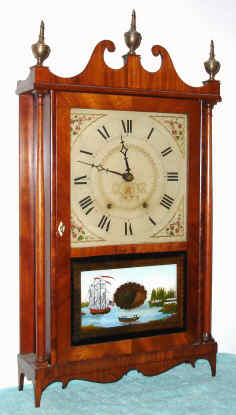 C.1825, Mark Leavenworth and Son, Waterbury, Conn., 30-hour time/strike wood movement pillar and scroll shelf clock. — Antique Clocks Price Guide