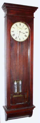 C.1900, Fred Frick Clock Co., Waynesboro, PA, full length mahogany regulator with 2-jar Mercury pendulum (Seth Thomas components). — Antique Clocks Price Guide