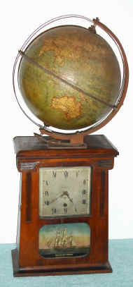 C.1910, German, for the American Market, 8-day world time or globe clock with 9" globe (pendulum movement). — Antique Clocks Price Guide