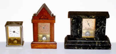 Lot of 3: C.1885, Yale Clock Co., mini pendulettes with visible pendulums, chess time, steeple and black mantel. — Antique Clocks Price Guide