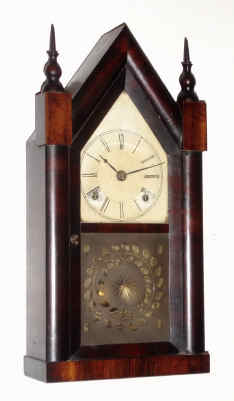 C.1852, Brewster Manufacturing Co., Bristol, Conn, Sharp Gothic or steeple clock, 1-day with brass springs. — Antique Clocks Price Guide