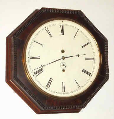 C.1865, Chauncey Jerome, New Haven, Conn, OCTAGON LEVER, timepiece with ripple molding to front and added walnut molding to back edge. — Antique Clocks Price Guide