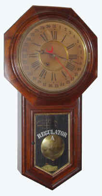 C.1905, Ansonia Clock Co., "Regulator A Calendar", 8-day spring timepiece, with simple calendar. . — Antique Clocks Price Guide