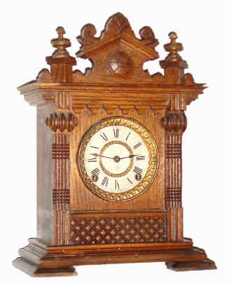 C.1894, Ansonia Clock Co., "SALEM" oak cased mantel clock, 8-day time and gong strike. — Antique Clocks Price Guide