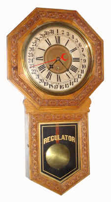 C.1900, E. N. Welch Mfg. Co., "Star Pointer, Calendar", 8-day wall timepiece, with simple calendar. — Antique Clocks Price Guide