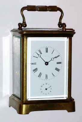 C.1900, French, Brass Cased Carriage Clock, time and alarm, in a Corniche case, with cylinder platform. — Antique Clocks Price Guide
