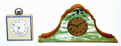Lot of two [2], C.1920 Desk novelty timepieces, both formed of sheets of heavier celluloid: — Antique Clocks Price Guide
