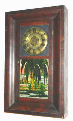 C.1842, Manross Prichard and Co., Bristol, Conn, 30hour brass works, 2-weight, OG, mahogany veneer. — Antique Clocks Price Guide