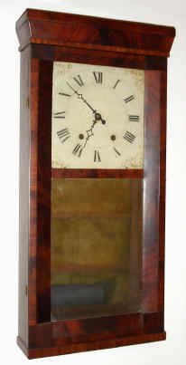 C.1836 (dated label), Charles Stratton, Holden, Mass, 30 hour wooden works, with odd beveled case and beveled cornice. — Antique Clocks Price Guide