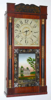 C.1840, Pratt and Frost, Reading, Mass, half column and splat, with 30 hour groaner movement [wooden], note columns with gilt trim, — Antique Clocks Price Guide