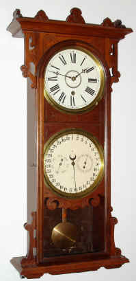 C.1885, D. J. Gale patent Calendar clock, the Welch DAMROSCH, in walnut, lacking most of top and bottom trim. — Antique Clocks Price Guide