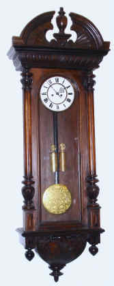 C.1875, Austrian, "Remember" 2-Weight "Vienna Regulator" in an Alt Deutsch style walnut case with 3/4 columns, w/ restorations. — Antique Clocks Price Guide