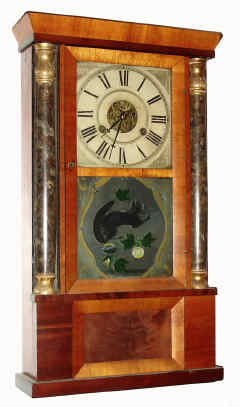C.1850, Pond and Barnes, Boston, Mass., 30-hour brass works, time and strike column and cornice shelf clock, small. — Antique Clocks Price Guide