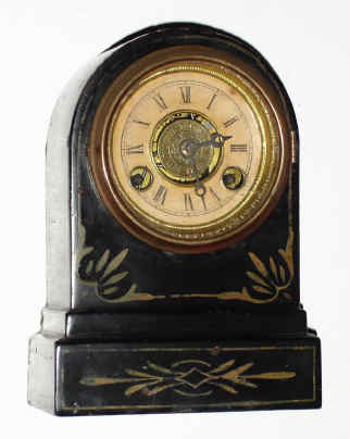 C.1875, Terry Clock Co., Waterbury, Conn, 30-hour time/alarm miniature iron case timepiece. — Antique Clocks Price Guide