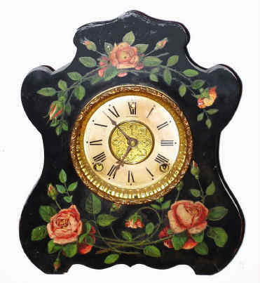 C.1908, Sessions Clock Co., FLORA, time and strike mantel clock with colored floral decorations. — Antique Clocks Price Guide