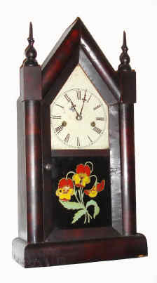 C.1875, New Haven Clock Co., 30-hour time and gong strike "Sharp Gothic" or steeple clock. — Antique Clocks Price Guide
