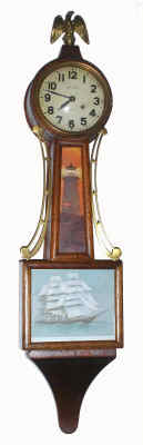 C. 1930, Waltham Watch and Clock Co., banjo timepiece, using their 8-day car clock movement, with key wind set up on dial. — Antique Clocks Price Guide