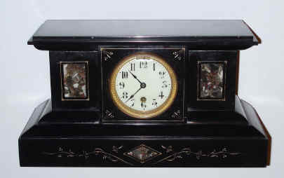 C.1895, Boston Clock Co., TANDEM WIND black marble mantel clock, serial No. 4386. — Antique Clocks Price Guide