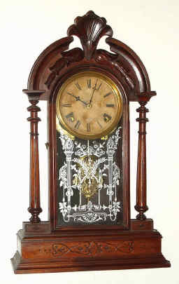 C.1890, Gilbert? Copy of a Kroeber "Texas" model, we could not find this attractive model in several books; 8-day time/strike mantel clock. — Antique Clocks Price Guide