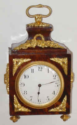 C.1890, French, Carriage clock, in the capucine style of an officers travel clock, with burled veneer and gilt ormolu mounts. — Antique Clocks Price Guide