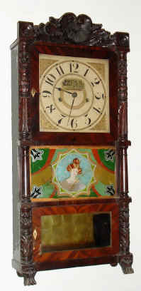 C.1835, Barnes, Bartholomew and Co., Bristol, Conn., 8-day time and gong strike triple deck shelf clock, carved case with paw feet. — Antique Clocks Price Guide