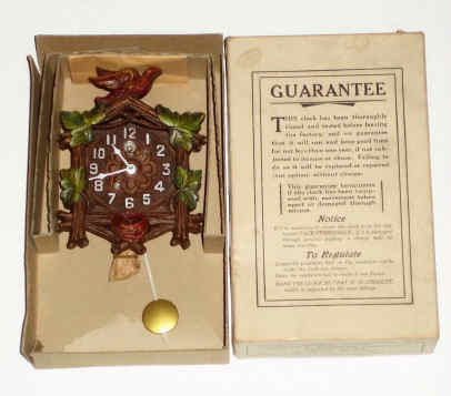 C.1935, August C. Keebler Co., Chicago, Illinois, No. 320, Cuckoo Clock, 30- hour novelty timepiece, in original box, unused new old stock. — Antique Clocks Price Guide