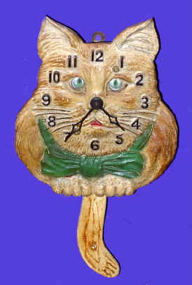 C.1948, Lux Clock Co., Inc, CAT novelty timepiece with moving eyes and tail pendulum. — Antique Clocks Price Guide