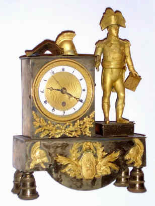 C.1840, French, Gilt Bronze small figural clock of NAPOLEON, now with a 110v movement adapted from a little electric banjo. — Antique Clocks Price Guide