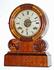 C.1870 E. Ingraham Clock Co., Bristol CT, GRECIAN MOSAIC, 8 day spring driven, time and strike W/ alarm, shelf clock in contrasting dark and light veneered walnut case.