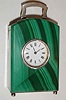 C.1905, French, Mini Carriage timepiece, 8-day, wound from rear with hinged key, jeweled lever platform, the case of sterling, quartz and malachite.