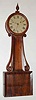 C.1850, Attleboro Area banjo timepiece, 8-day weight driven, in a closed mahogany case with beveled edges and wooden side arms.