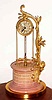 C.1890, French, Mysterious Timepiece, in the form of a wishing well, the dial indicated in the "Pulley" used to raise the water, and giving the impression that the chains turn the hands. Hands are actually driven by a shaft up the central support and through a pair of beveled gears. The leafy supports are all ormolu, the base of gilt brass.