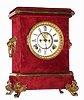 C.1880, Ansonia Clock Co, PLUSH model in dark maroon velour, 8-day time and gong strike, with open escapement dial.