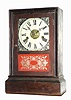 C.1860, Atkins Clock Co., Bristol, Conn, cottage model, time and strike with rosewood veneer and black accents around front.