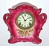 C.1905, Ansonia Clock Co., WAG, porcelain china clock, in dark pink, restored.