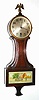 C.1927 Sessions Clock Co., "York", 8-day banjo timepiece, pendulum style, with tablet of a coach stopped at the Betsy Ross house.