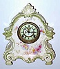 C.1895, Ansonia Clock Co., Royal Bonn, "La Bretagne", 8-day time/strike porcelain mantel clock, with open escapement.