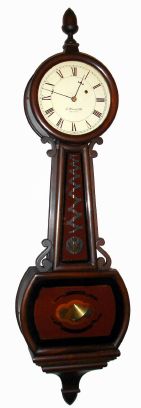 E. Howard and Co, Bi-Centennial commemorative weight banjo clock, 8-day. model 95-B. The thirteen original states are shown on the throat glass, and 1776--1976 data shown on bottom glass. Mahogany case, C.1976. — Antique Clocks Price Guide