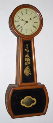 Unsigned Massachusetts banjo clock, weight driven, 8-day, in a bleached mahogany case, C.1840. — Antique Clocks Price Guide