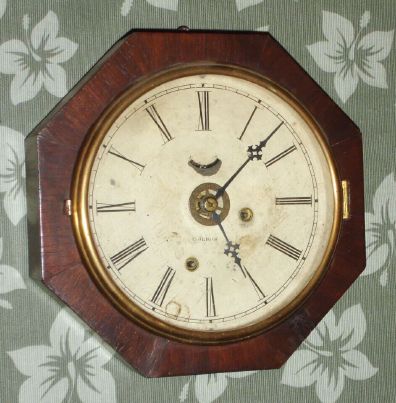 Chauncey Jerome, New Haven, Conn, Octagon wall timepiece with alarm, in a well figured mahogany case, 1-day. C. 1860. — Antique Clocks Price Guide