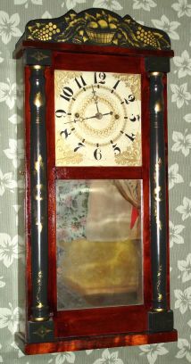 Luman Watson, Cincinnati, Ohio, stenciled half column and splat shelf clock, with time and strike Groaner movement, 1-day, mahogany case. C.1830. — Antique Clocks Price Guide
