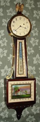Chelsea Clock Co., WILLARD model weight banjo, for Van Heusen Charles Co., Albany (NY), serial No. 178472, with Mt. Vernon tablet. C.1927. — Antique Clocks Price Guide