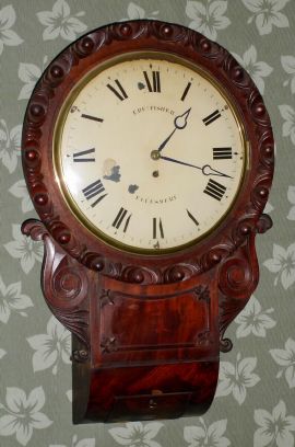 English, Round drop dial, single fusee timepiece, in a mahogany case, wall hanging. C.1880. — Antique Clocks Price Guide