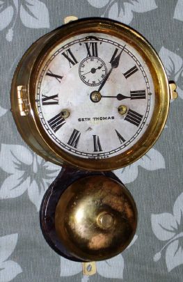 Seth Thomas, OUTSIDE BELL, Ship's Bell wall clock, with silvered dial, and seconds hand, 1-day. C.1920. — Antique Clocks Price Guide