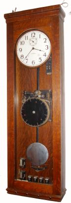 International (Time Recording Co), Endicott, NY, Fully programmable master clock, self winding, model 13-7. C.1920. — Antique Clocks Price Guide