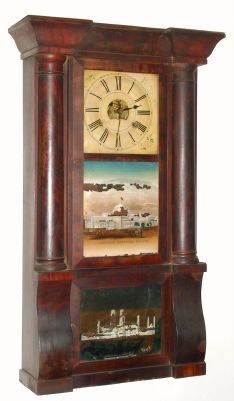 Birge, Peck and Co., Bristol, Conn, Column and Cornice in mahogany, 8-day time and strike, 2-wt. C.1855. — Antique Clocks Price Guide