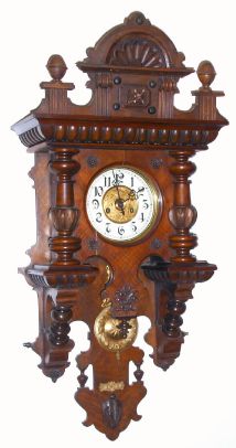 German, Gustav Becker, open well "Berliner" wall clock, 8-day time and gong strike, movement not original to the case. C.1890. — Antique Clocks Price Guide