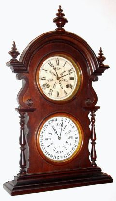 Welch, Spring and Co., "WAGNER, B.W., MANTEL" double dial perpetual calendar, 8-day time and strike. C.1878. — Antique Clocks Price Guide